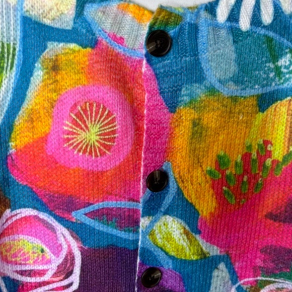 Blue Pink Art To Wear Vibrant Floral Cardigan Sweater Women's Size Large - Picture 7 of 12